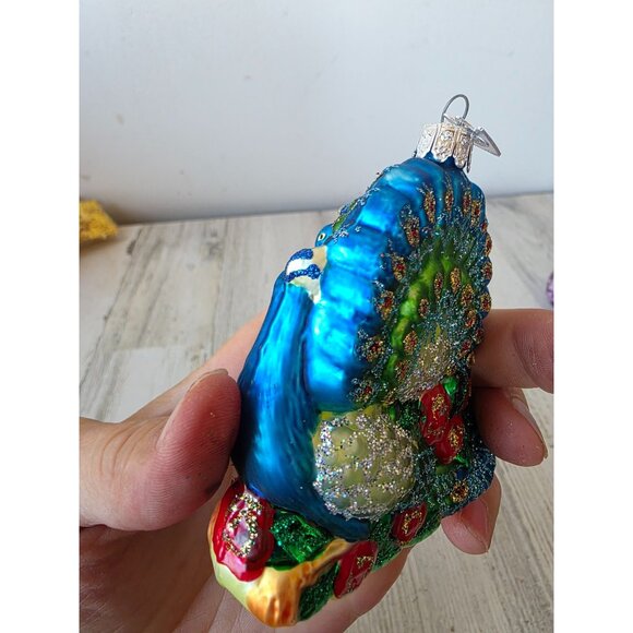 KSA Kurt Adler glitter peacock bird glass ornament Xmas tree blue - Picture 3 of 9